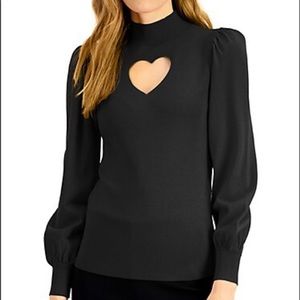 Heart-Cutout Puff-Shoulder Sweater